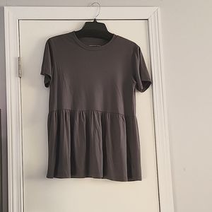 Peplum Short Sleeve Shirt - blue/gray, American Eagle, size small